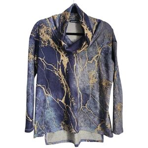 David Cline Navy and Gold Cowl Neck Sweater